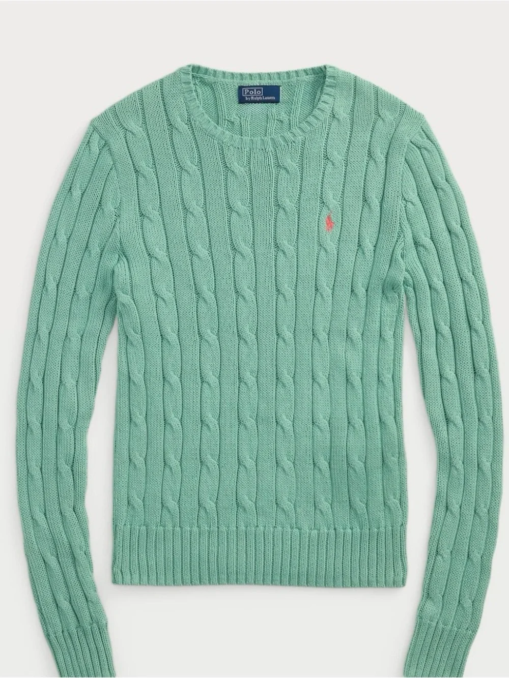 Ralph Lauren Mint Green Cable-Knit Crewneck Sweater